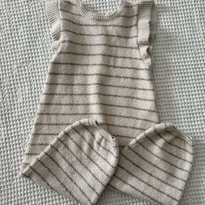 QUINCY MAE KNIT JUMPSUIT | BEIGE STRIPE 2-3y NWOT